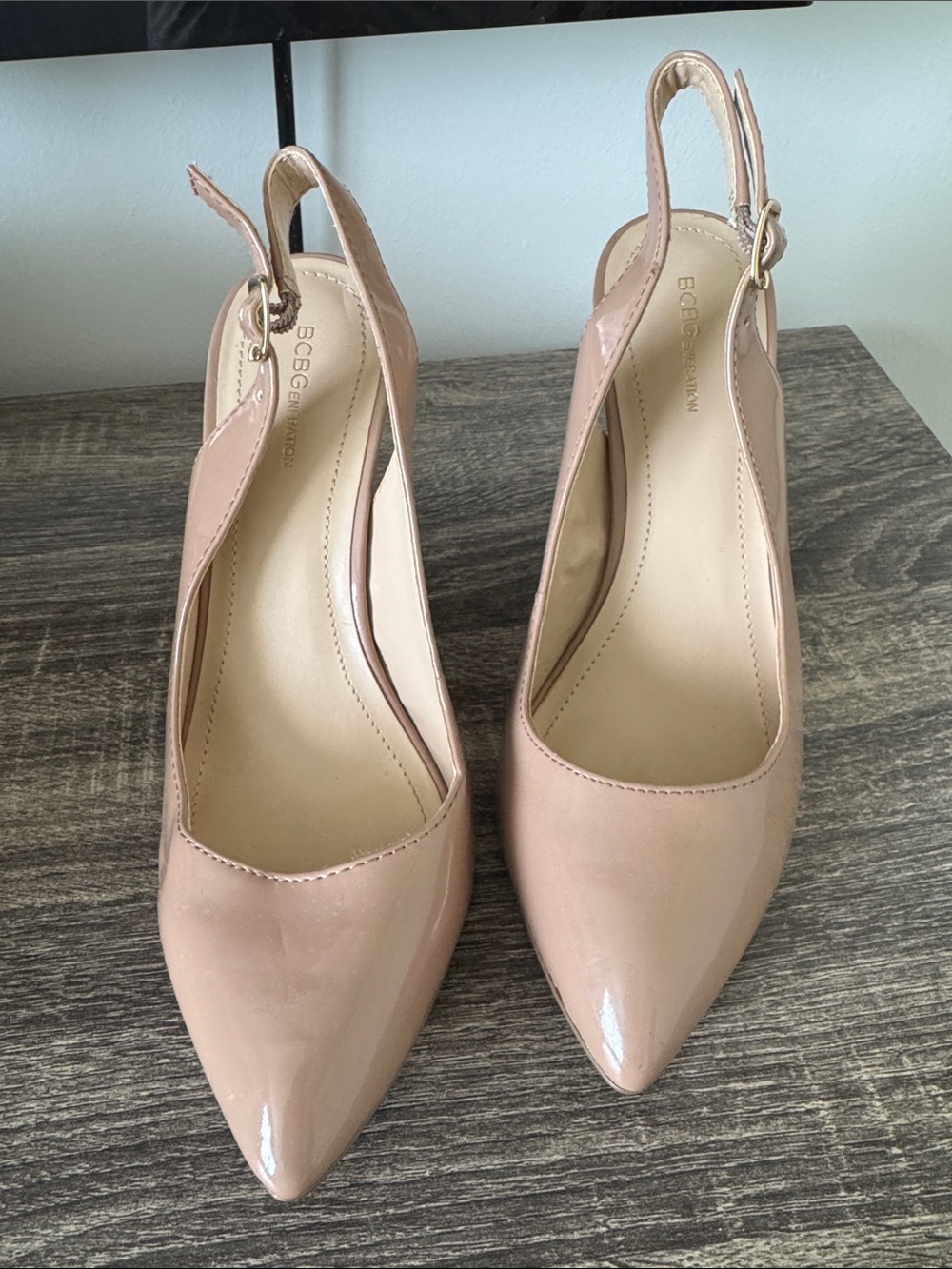 BCBGMaxAzria Blush Patent Pointed Slingback Pumps